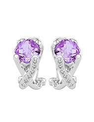 14K White Gold 5.12ct Uplifted Diamond & Cushion Amethyst Huggie Earrings
