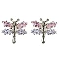 Sterling Silver Pink And Lavender Cubic Zirconia Dragonfly Stud Earring