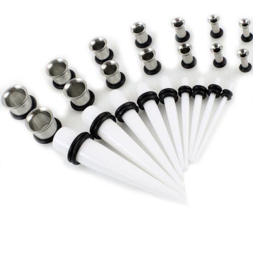 Buy 27 Piece Ear Stretching Taper Kit - Includes 9 Pc White Ear Taper 1.6mm-10mm & 18 Pc 316L Stainless Steel Ear Tunnels 1.6mm-10mm Kit Gauges Expander Set Acrylic Promo Offer