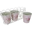 Pink Roses Romantic Set of 3 Planters in Wire Stand