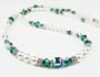 May Emerald Beaded Swarovski Crystal Freshwater Pearl Birthstone Necklace in Sterling Silver - LARGE 20 In.