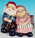 Mr + Mrs Snoozing Garden Gnome on Bench