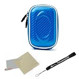 Carbon Fiber Light Blue Durable Slim Protective Storage Cover Cube Carrying Case with Internal Mesh Pocket with Carabiner clip for Canon Power-Shot ELPH 500 HS ELPH 510 HS S95 SD970 IS SD1300 IS SD1400 IS SD3500 IS SD4000 IS SD4500 IS SX210 IS SX220 HS SX230 HS Point and Shoot Digital Camera + Includes Grey Silver 6 Inch Mini Tripod + Includes a Anti Glare Screen Protector