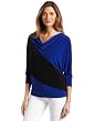Chaus Womens Colorblock Dolman Drape Neck Top