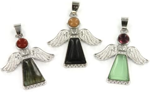 Angel Design Pendants with Gemstones - Labradorite, Blackstone, Serpentine Quartz - Set of 3
