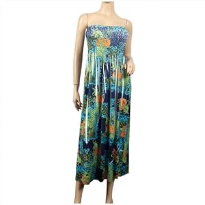 Blue Smocked Bodice Babydoll Plus size Long Dress