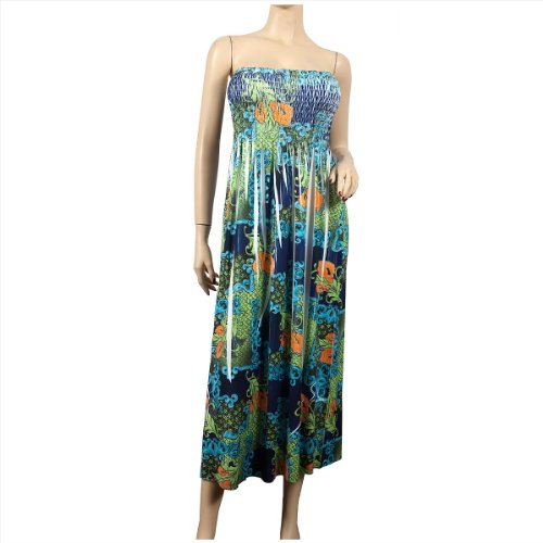 Blue Smocked Bodice Babydoll Plus size Long Dress