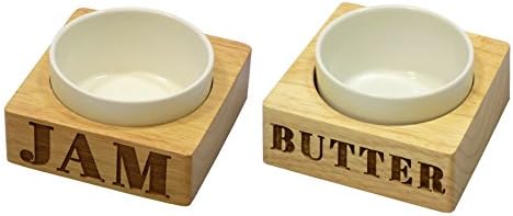 BUTTER & JAM BREAKFAST SERVING DISH PORCELAIN WOOD ENGRAVED 11CM X 11CM X 3.5CM