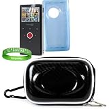Flip Mino HD 2nd Generation Flip Video TPU Camera Carrying Case Pouch Sleeve-- ( BLACK ) + BLUE TPU Flip Mino HD 2G Skin + Flip Mino HD 2G Screen Protector + Vangoddy tm, Live*Laugh*Love wrist band!!!