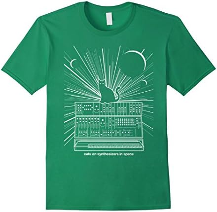 Men's Cats On Synthesizers In Space T Shirt Large Kelly Green