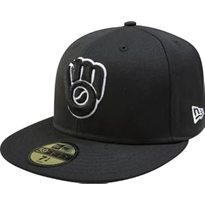 Milwaukee Brewers Black with White 59FIFTY Fitted Cap