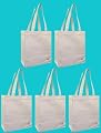 100% Cotton Canvas Oversized Grocery/Multipurpose Tote Bag 5 Pack, Shoulder Length Handles
