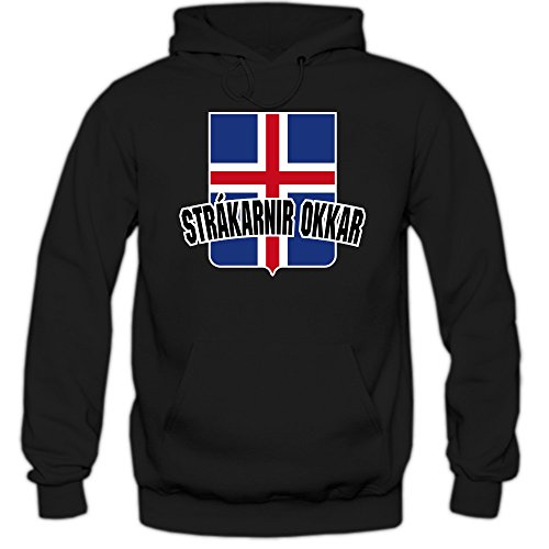 Island EM 2016 #4 Kapuzenpullover | Fußball | Herren | Strákarnir Okkar | Trikot | Nationalmannschaft, Farbe:Schwarz (Black F421);Größe:XXL