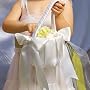 Flower Girl Basket with Classic Double Faced Satin Ribbon Bows - White