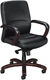 Basyx VL882NSP11 VL880 Series Managerial Mid-Back Leather Chair with Mahogany Trim