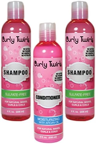 Curly Twirls Sulfate Free Shampoo 2pcs & Argan Oil Moisturizing Conditioner 1pc