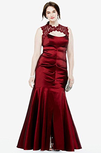 Sleeveless Stretch Taffeta Dress with Lace Keyhole Style XS4665W, Red, 18