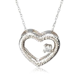 Click here to buy 14k Rose, Yellow, or White Gold Diamond Textured Heart Pendant (.03 cttw, J Color, I2 Clarity), 18.