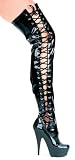 Women's 609-Ferocious 6 Pointed Stiletto Thigh High Stretch Boots With Side Laces