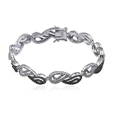 Sterling Silver Black & White Diamond Paisley Bracelet, 7.25"