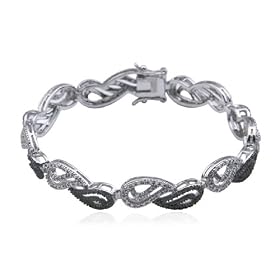 Sterling Silver Black and White Diamond Paisley Bracelet, 7.25 by