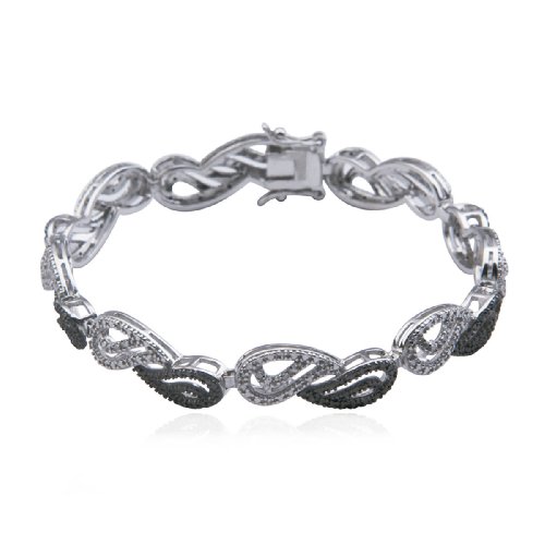 Sterling Silver Black and White Diamond Paisley Bracelet, 7.25″