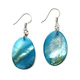 Blue Ice Genuine Dyed Shell Oval Dangle Earrings
