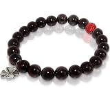 Garnet Stretch Bracelet with Clover Leaf Charm & Red Rhinestone Bead Accent