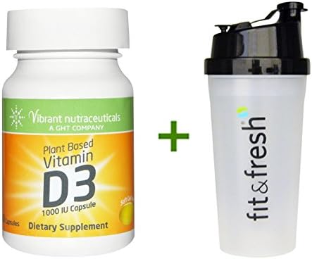 Vibrant Nutraceuticals, Vitamin D3, Plant Based, 1000 IU, 60 Capsules, Vitaminder, Power Shaker Bottle, 20 oz Bottle