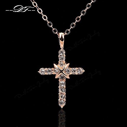 TKCJ Cross CZ Diamond Pave Party Necklaces &amp; Pendants 18K Rose G d/Platinum Plated Wedding Jewelry For Men and Women