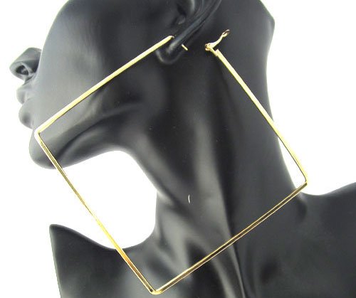 3 Pairs of Goldtone 4 Inch Square Hoop Earrings Basketball Wives