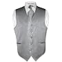 Men's Dress Vest & NeckTie Silver Grey Striped Vertical Stripes Design Set for Suit or Tuxedo