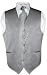 Men's Dress Vest & NeckTie Silver Grey Striped Vertical Stripes Design Set for Suit or Tuxedo