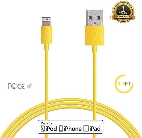 KewlKit Color Your World [Apple MFi Certified] 3.3 Ft / 1M Lightning USB Charger and Sync Cable for iPhone 6s plus / 6 Plus / 5 / 5s, iPad Pro Unique Yellow Colorful Cord
