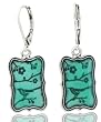 Teal Bird on Apple Blossom Branch Silver over Pewter Leverback Earrings