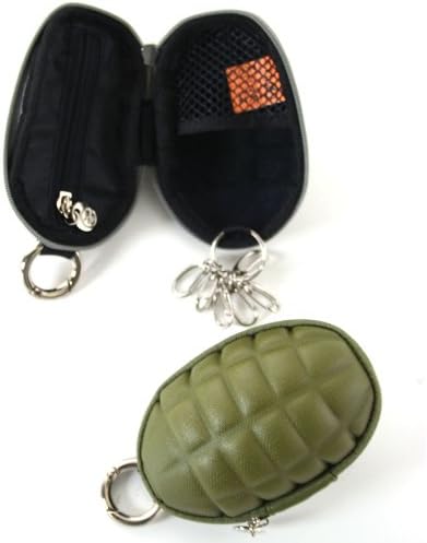 Grenade Shaped Novelty Coin Purse Clutch with Key Ring Green Khaki