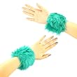 2 Winter Faux Fake Fur Wrist Arm Warmer Cuff Slap On Wristband Fuzzy Furry Teal
