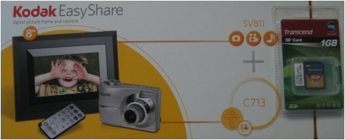 Kodak SV811 8" digital frame with 128 MB internal memory & C713 Silver 7.0 megapixel 3x zoom & Transcend 1gb SD memory card bundle