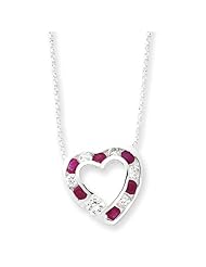Sterling Silver 18in Genuine Ruby & CZ Heart on 18 Chain Necklace.