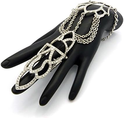 Letter Love Fashion Crystal Metal Pieces W/Link Hand Chain Bracelet & Stretch Ring Set