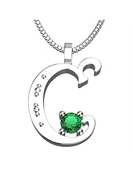 Sterling Silver Letter C - May Emerald Birthstone 18 Inch Necklace