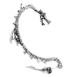 Gothic Earring Dragon, Antique Silver Finish Ear Cuff , Punk Rock Earring - Right Ear - 1 Piece