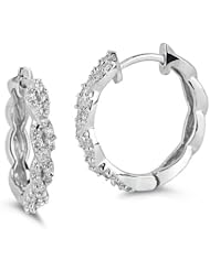 0.48 Cts Diamond Hoop Earrings in 14K White Gold