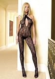 Swirl Lace Sexy Crotchless Bodystocking with Criss Cross Halter Keyhole