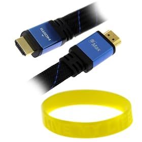 GTMax 25FT GOLD-PLATED HDMI Flat Cable Supports 4096×2160p Resolution (Blue Nylon) with Wristband for LCD PS3 XBOX