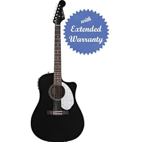 Fender Sonoran SCE Dreadnought Cutaway Acoustic-Electric Guitar Bundle with Nylon Strap, Strings, String Winder, Pick Card, and Polishing Cloth - Black