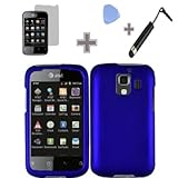 Rubberized Solid Blue Color Snap on Hard Case Skin Cover Faceplate with Screen Protector, Case Opener and Stylus Pen for Huawei Fusion 2 U8665 - AT&T