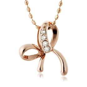 【クリックで詳細表示】[ラヴトリプル]LOVE x LOVE x LOVE ネックレス K10 PG ダイヤモンド リボンネックレス 216541NVN10009： ジュエリー通販
