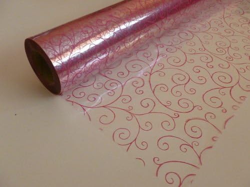 5m x 80cm Roll Cerise Scroll Cellophane Wrap. Florist Quality Bouquet / Gift...