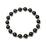 Charcoal Chinese Jade 8mm Bead w  3mm Gold Overlay Sterling Silver Bead Stretch Bracelet, 7.5